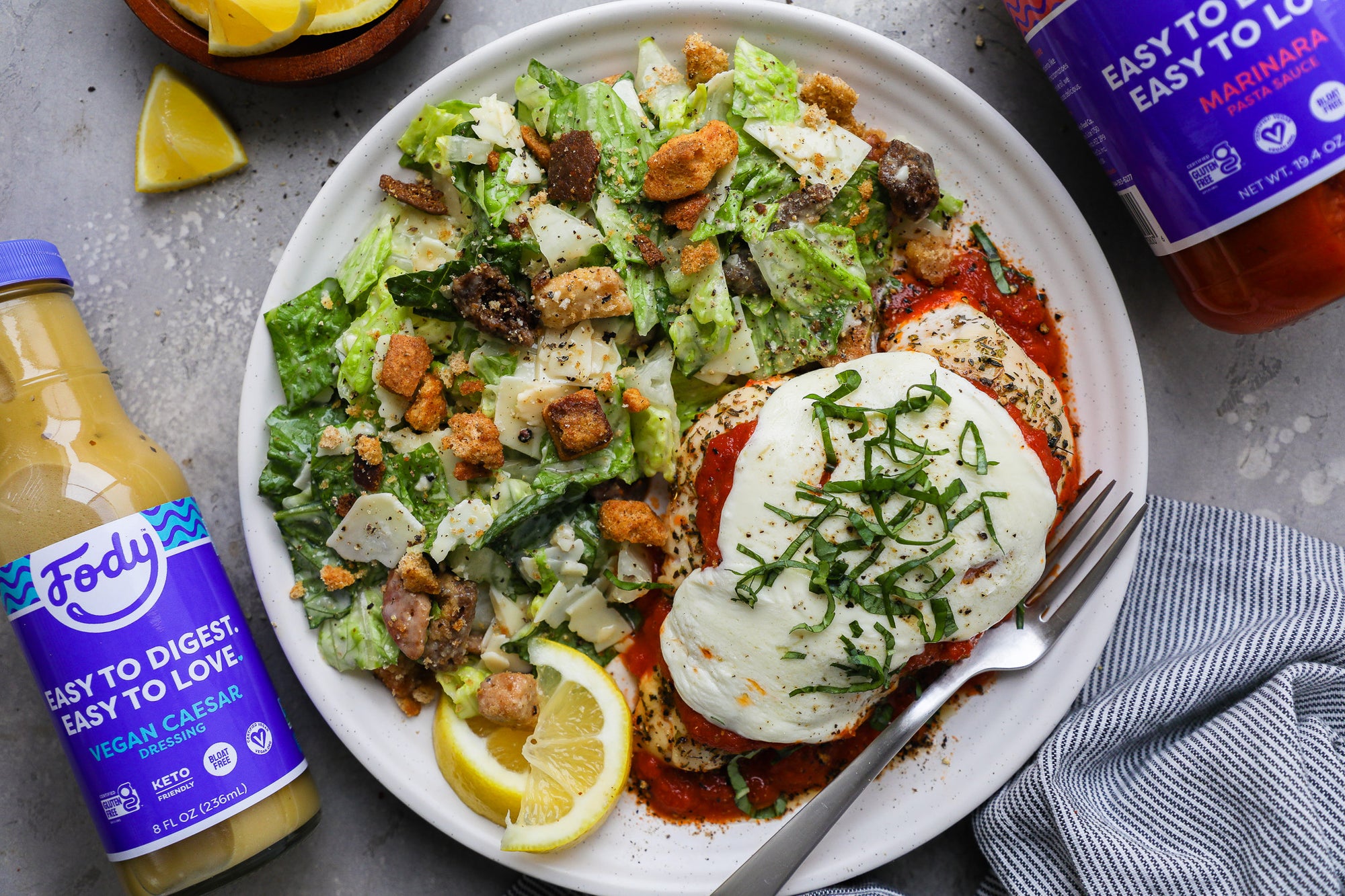 Fody's Baked Chicken Parmesan with Caesar Salad