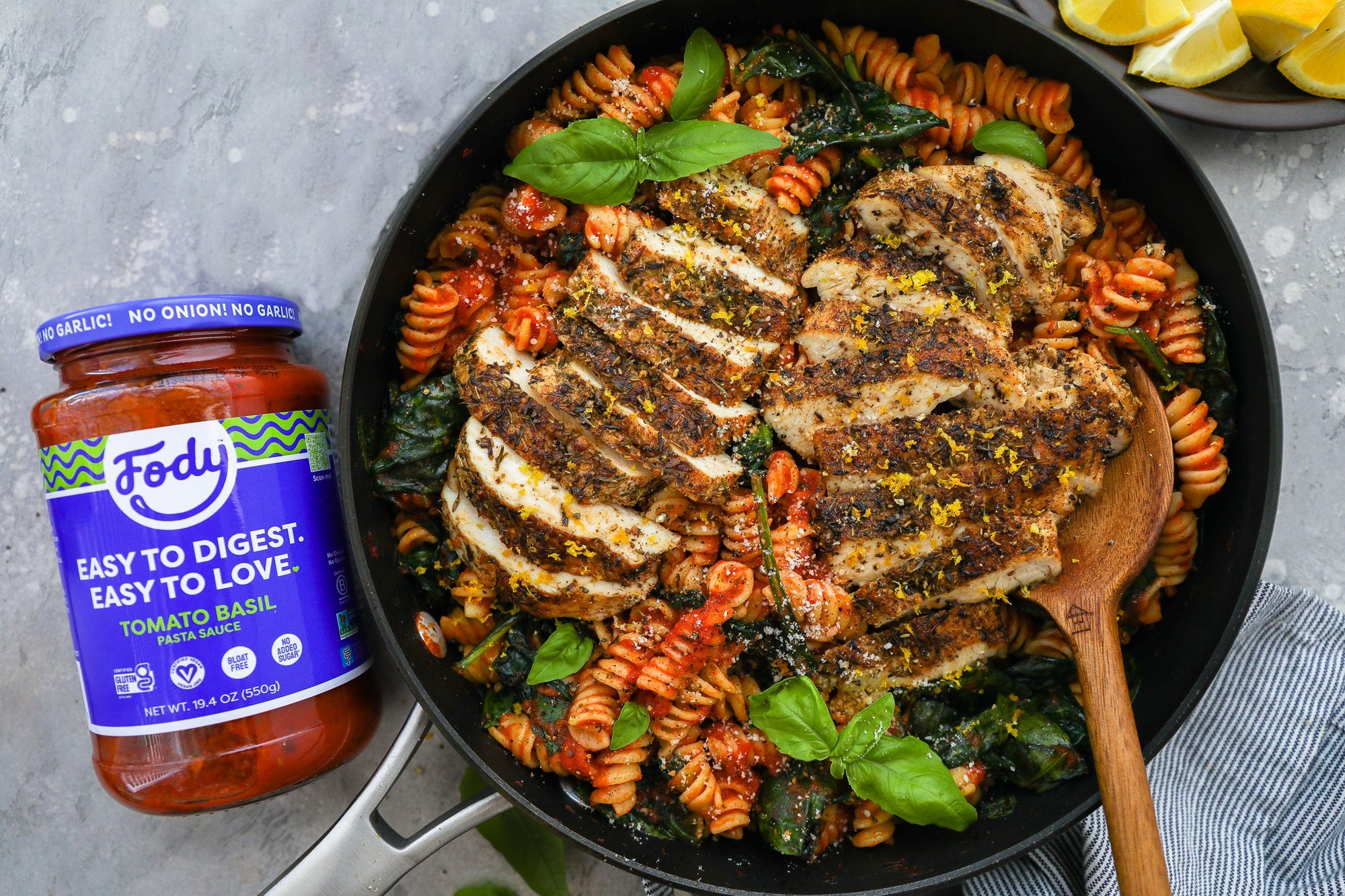 Fody's Lemon Herb Chicken with Tomato Basil Pasta