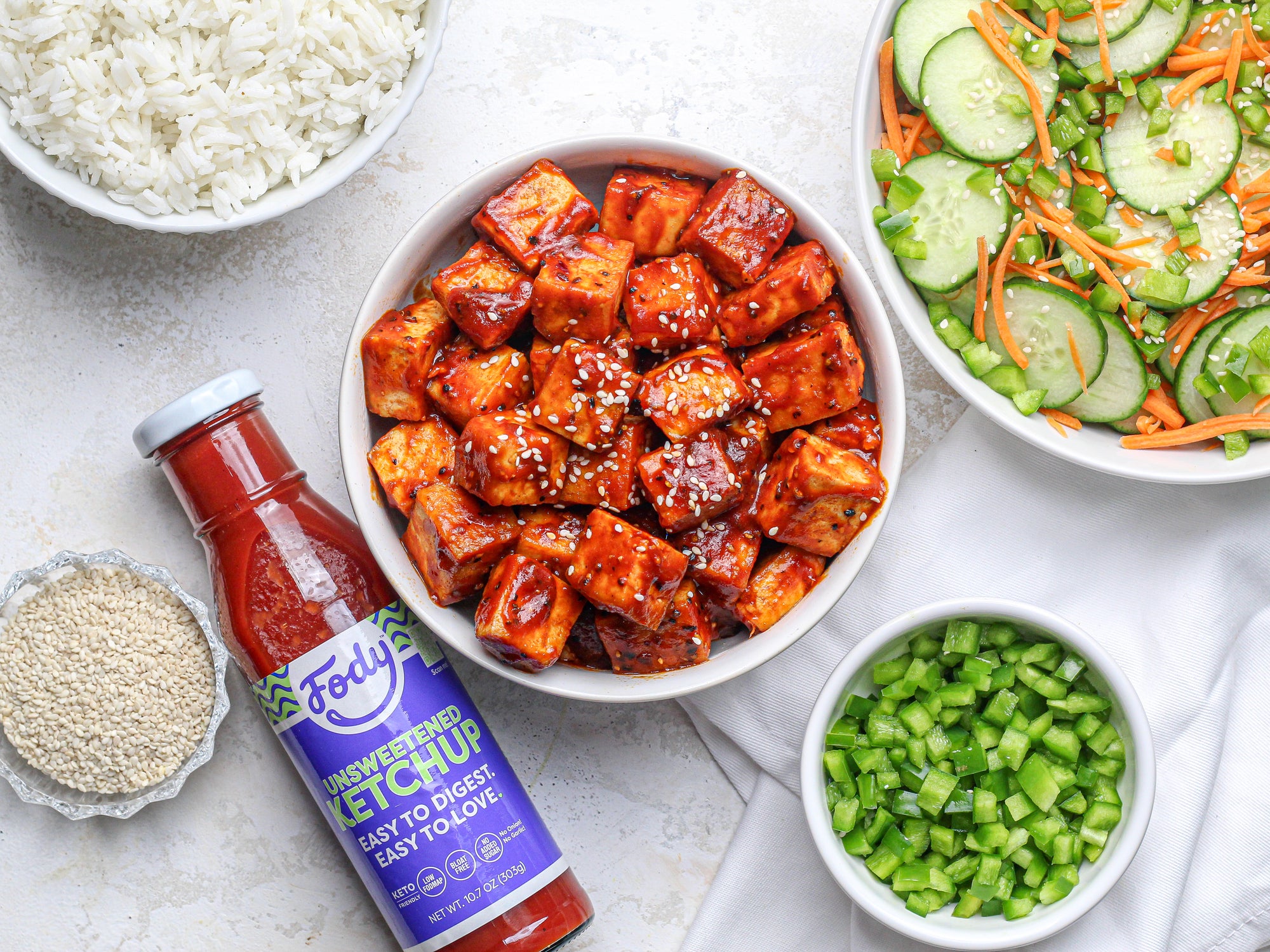 Fody's Korean-Inspired Tofu with Cucumber Veggie Salad