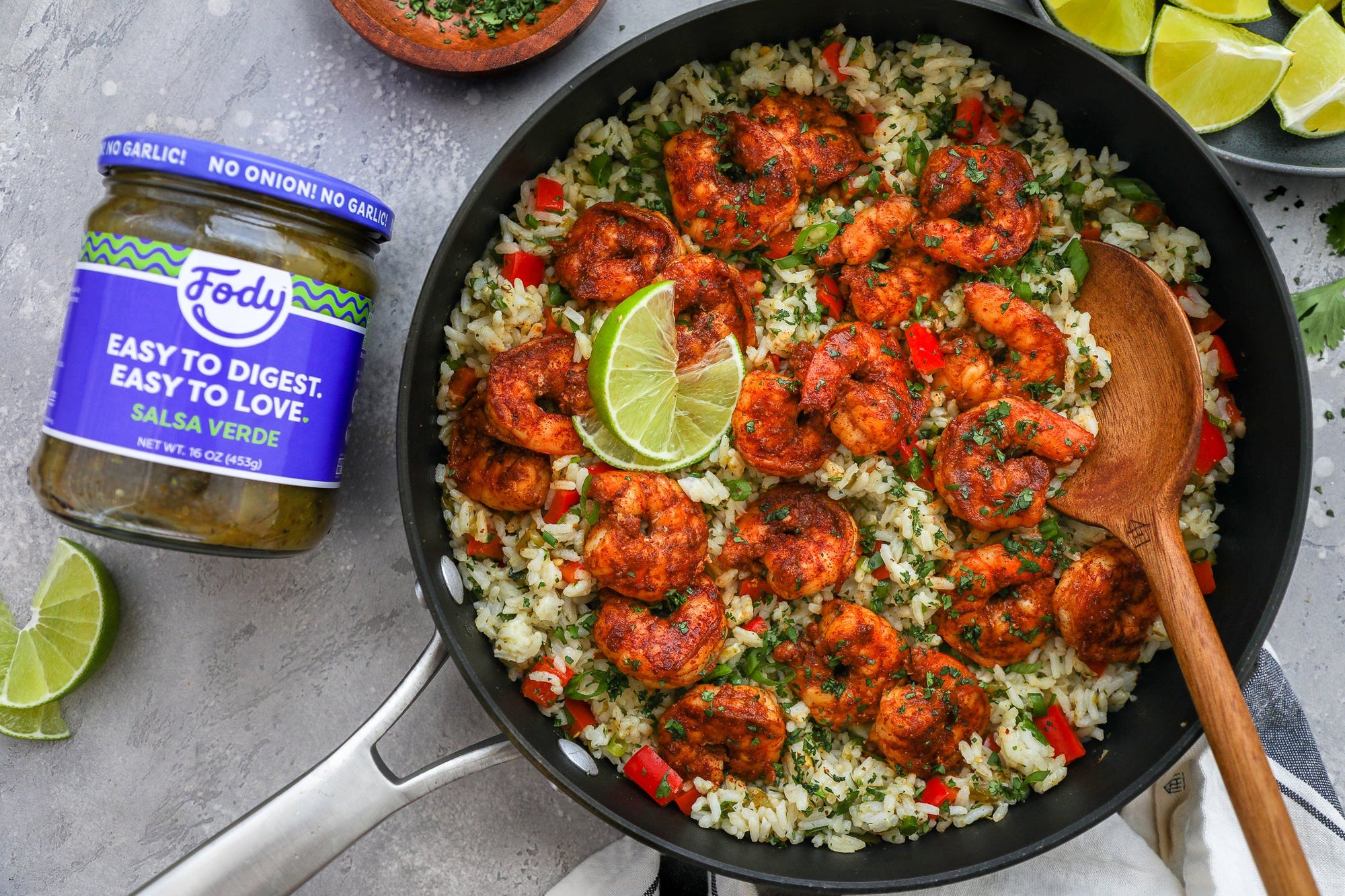 Fody's Zesty Salsa Verde Shrimp & Rice Skillet