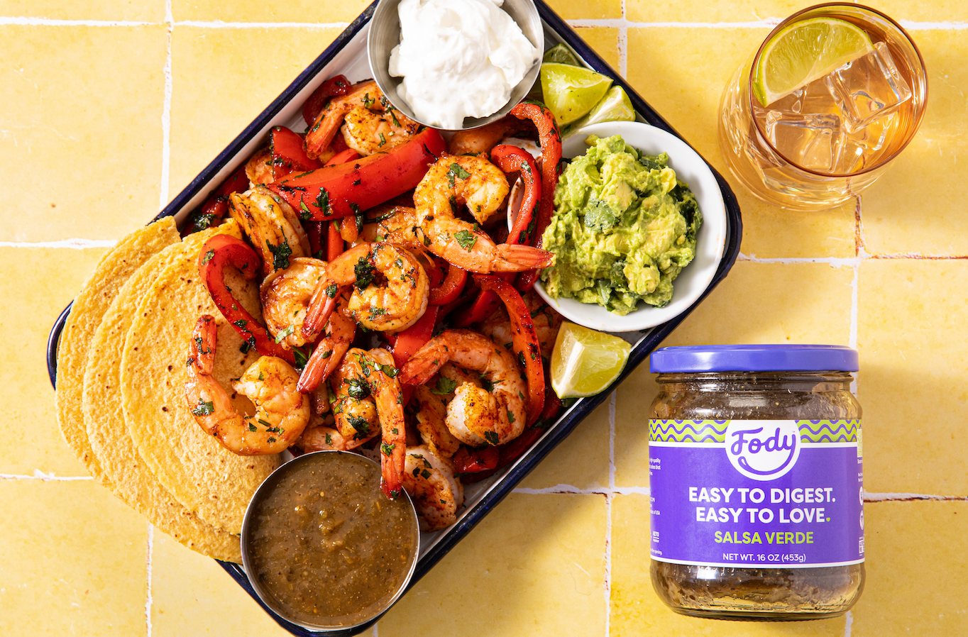 Fody's Low FODMAP Shrimp Fajitas with Salsa Verde