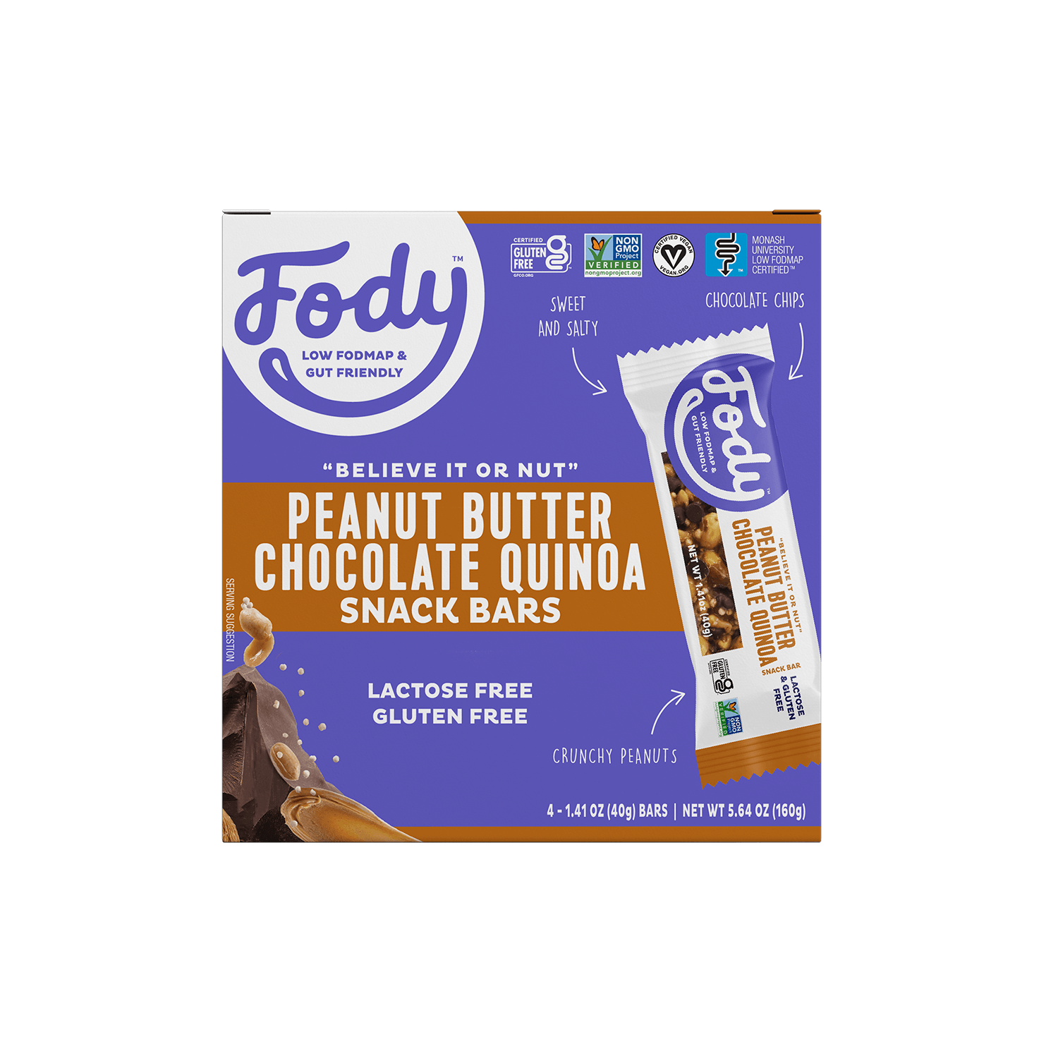 Fody Food Low FODMAP Peanut Butter Chocolate Quinoa Bar (Box of 4) 