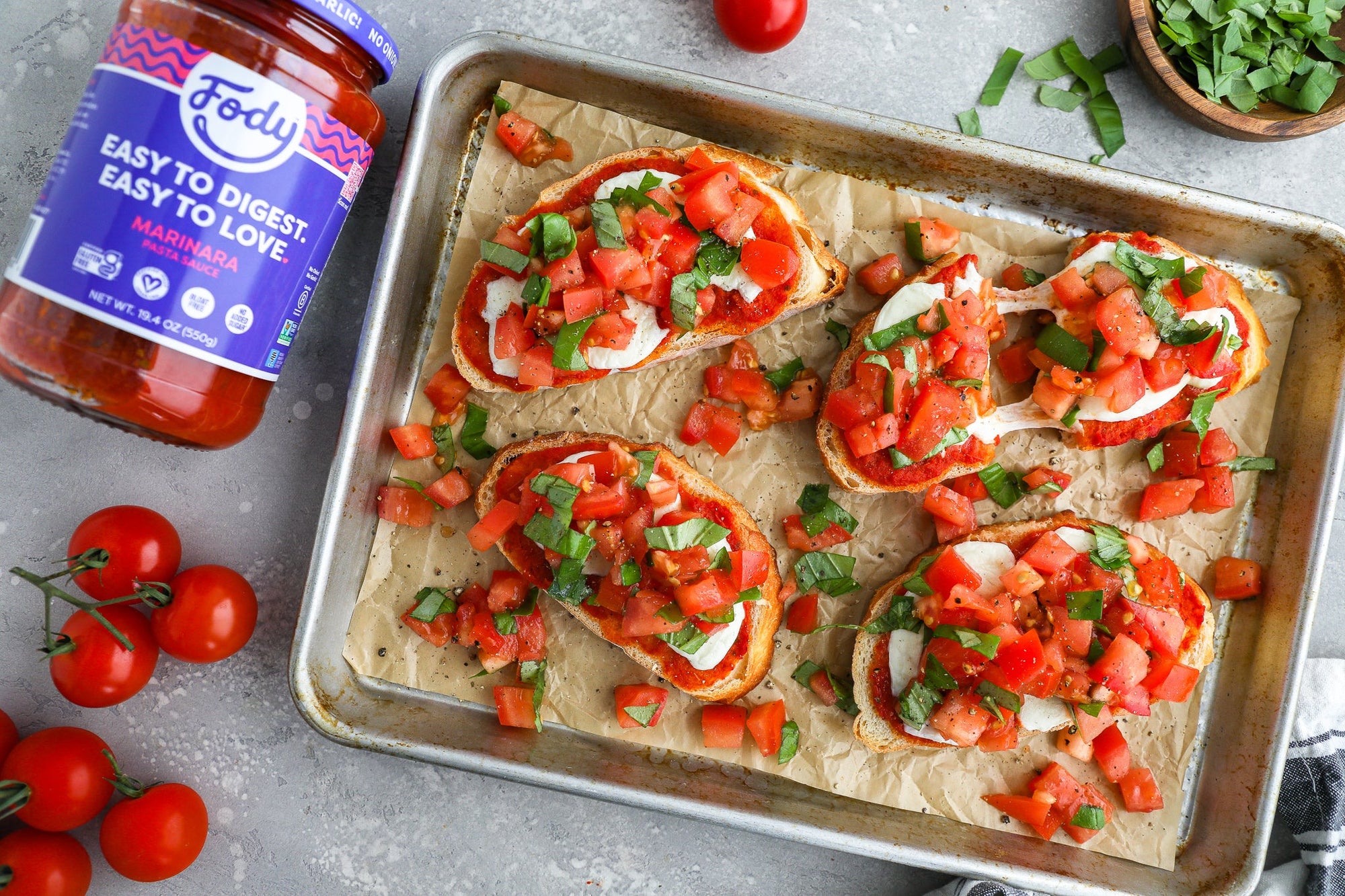 Cheesy bruschetta toast is an easy, gut-friendly snack you can enjoy anytime!