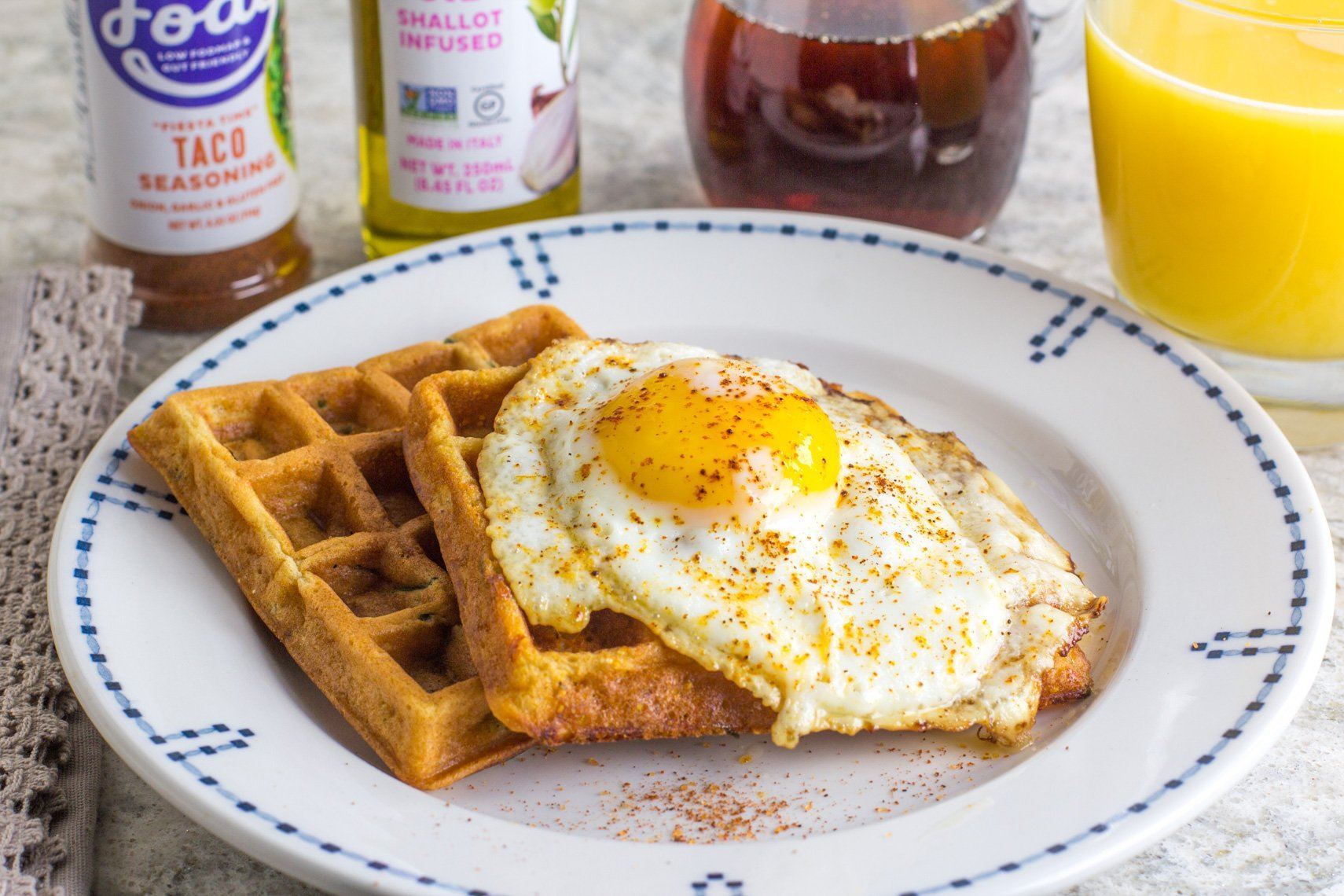 Low FODMAP Savory Cheddar Waffles with Poached Egg