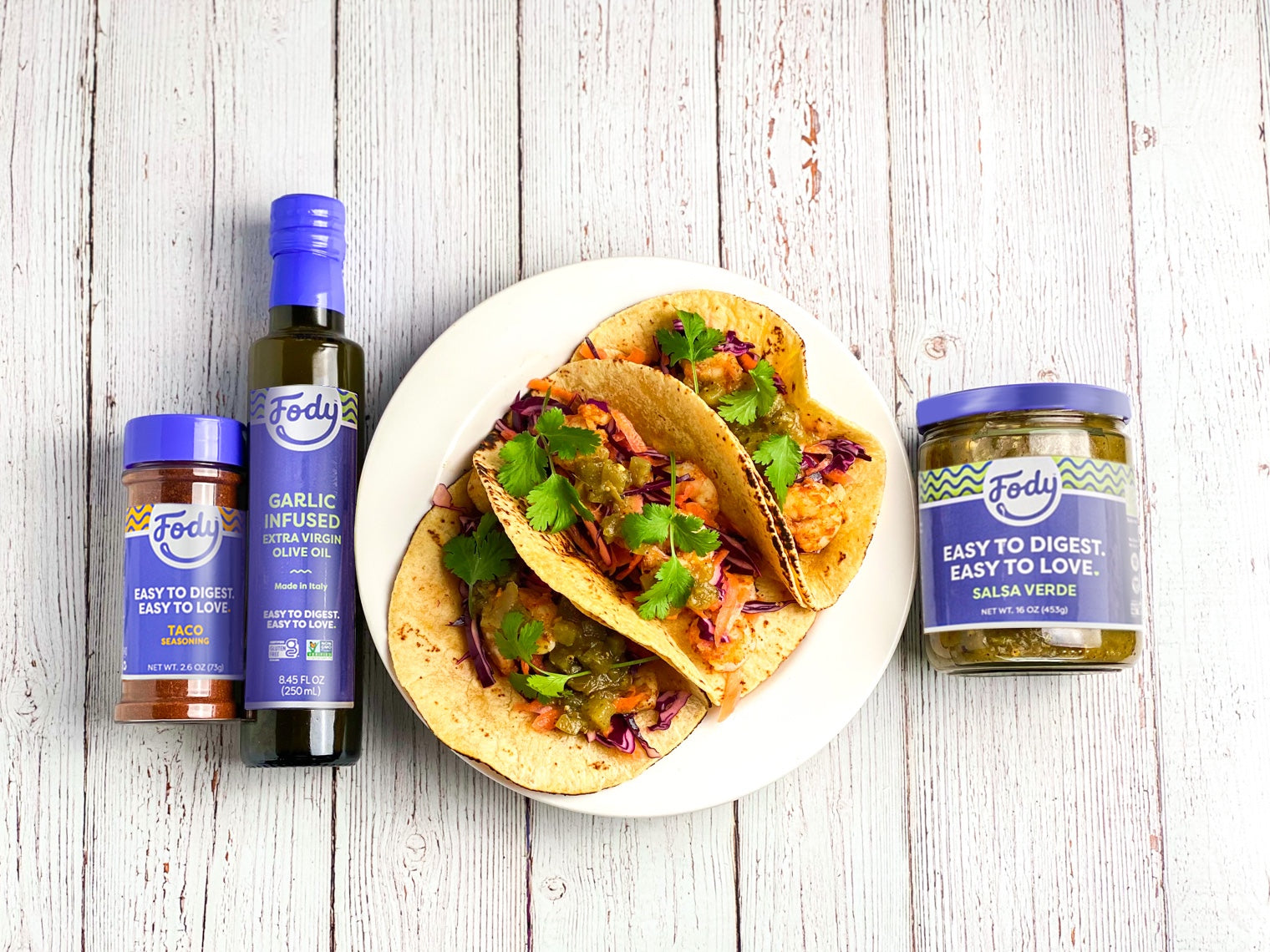 grilled shrimp tacos with salsa verde fody olive oil and tacos seasoning