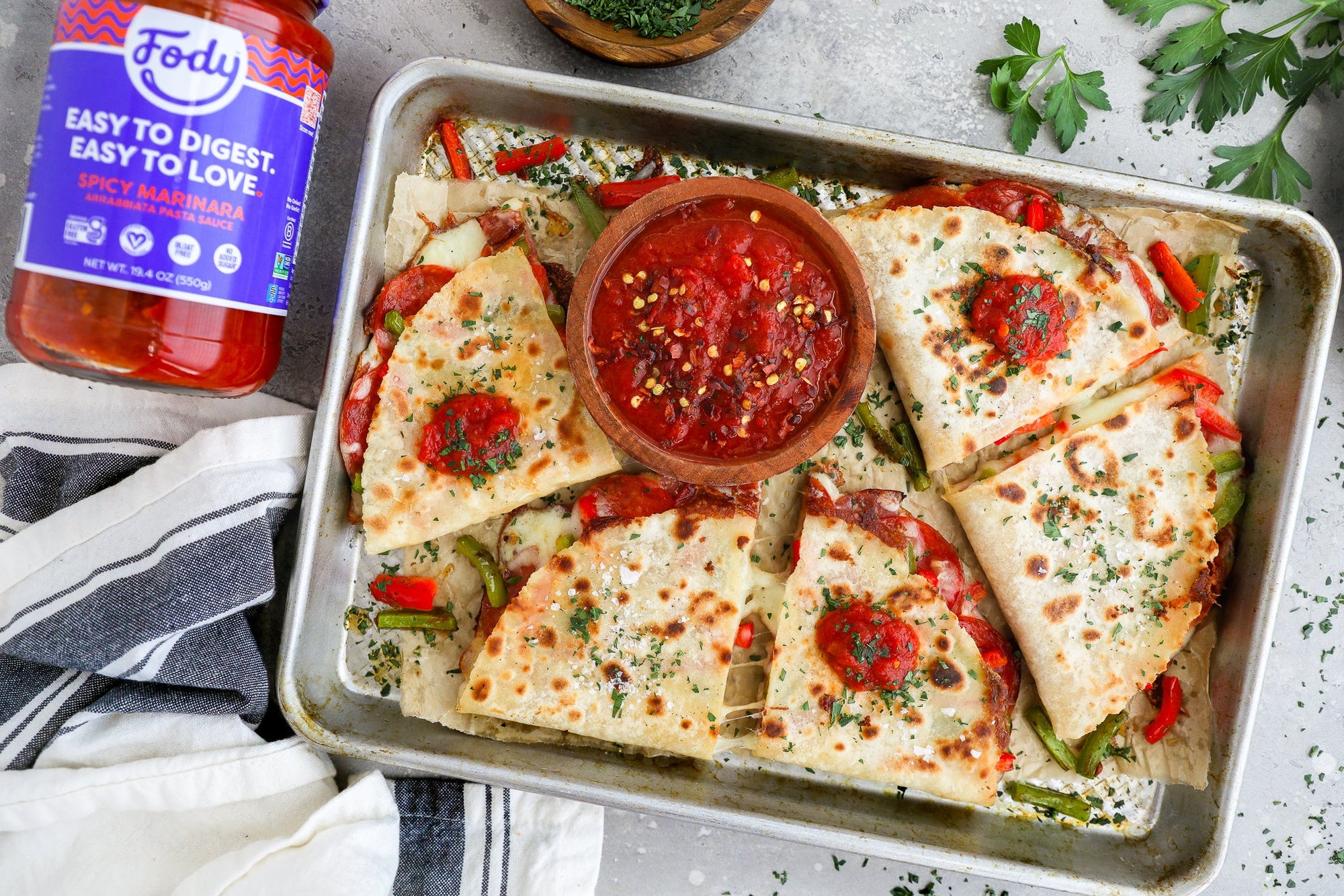 Fody's Italian Quesadilla Recipe with Pepperoni and Spicy Marinara