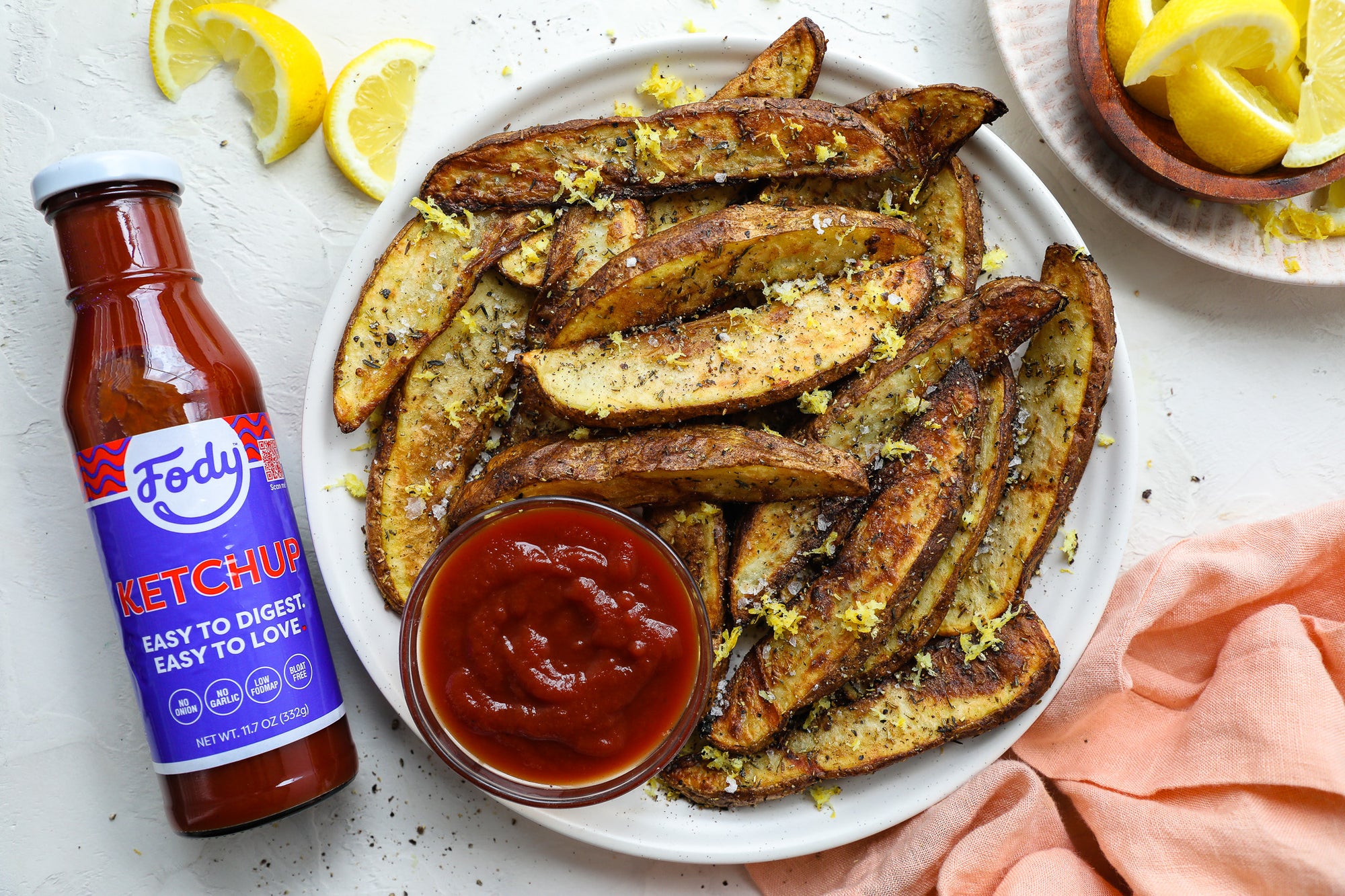 Fody's Crispy Lemon Pepper Potato Wedges with Ketchup