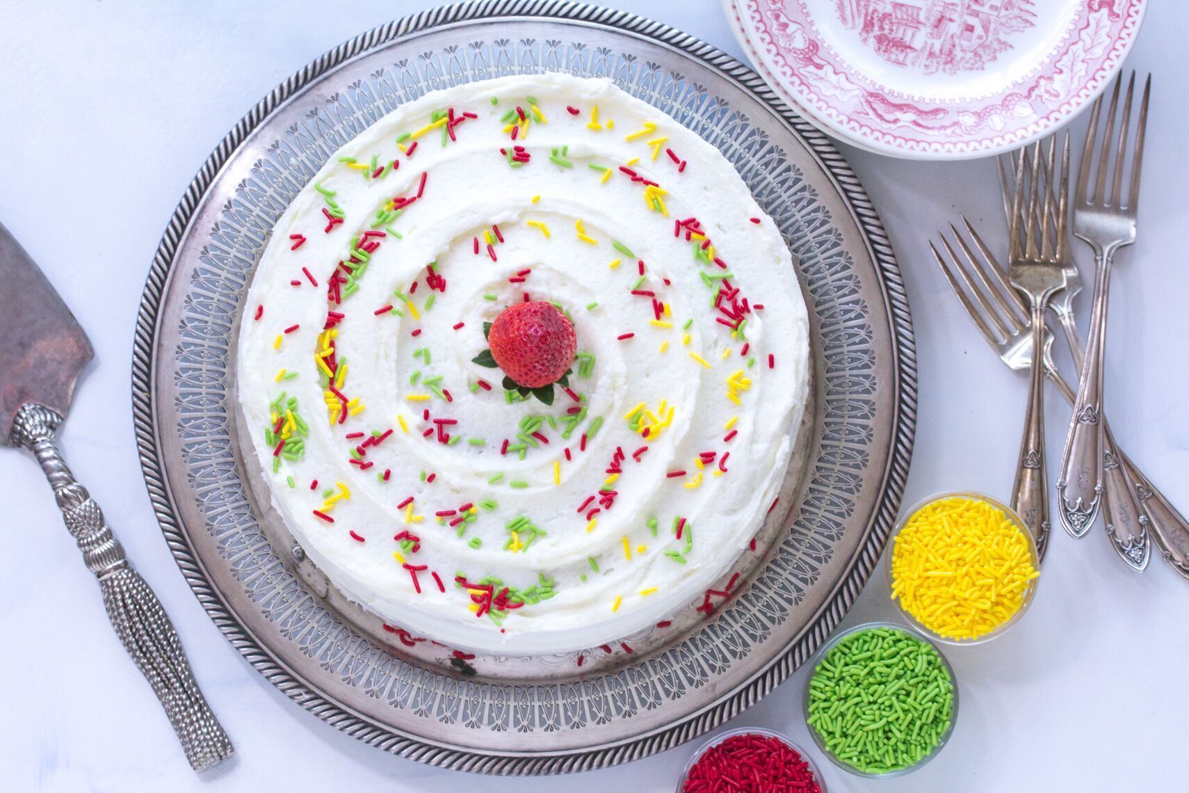 Low FODMAP White Cake with Strawberries & Sprinkles