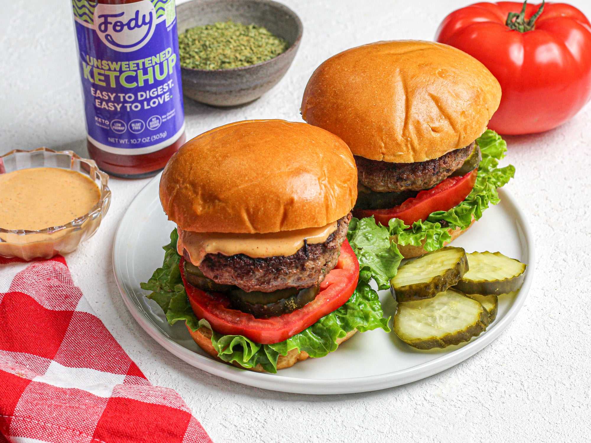 Low-Fodmap Beef Ranch Burgers on a plate