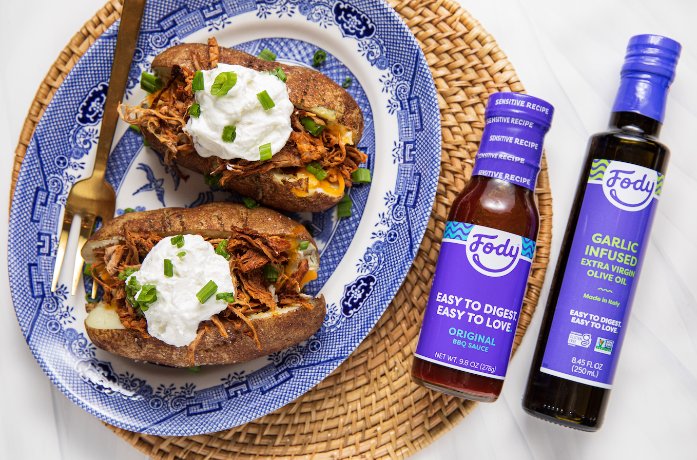 low fodmap chicken stuffed potatoes