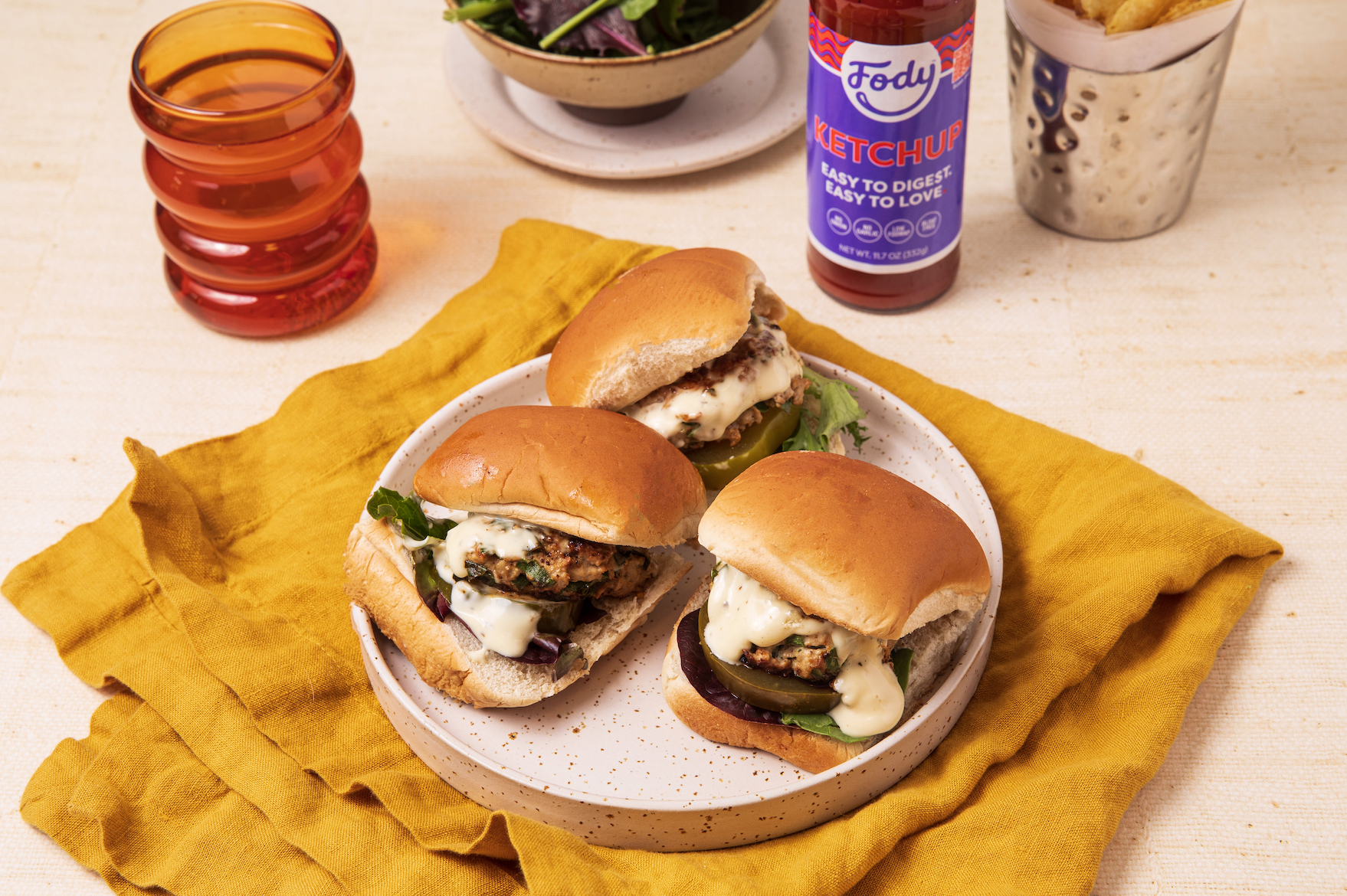 Turkey & Spinach Sliders with Caesar Aioli on a plate