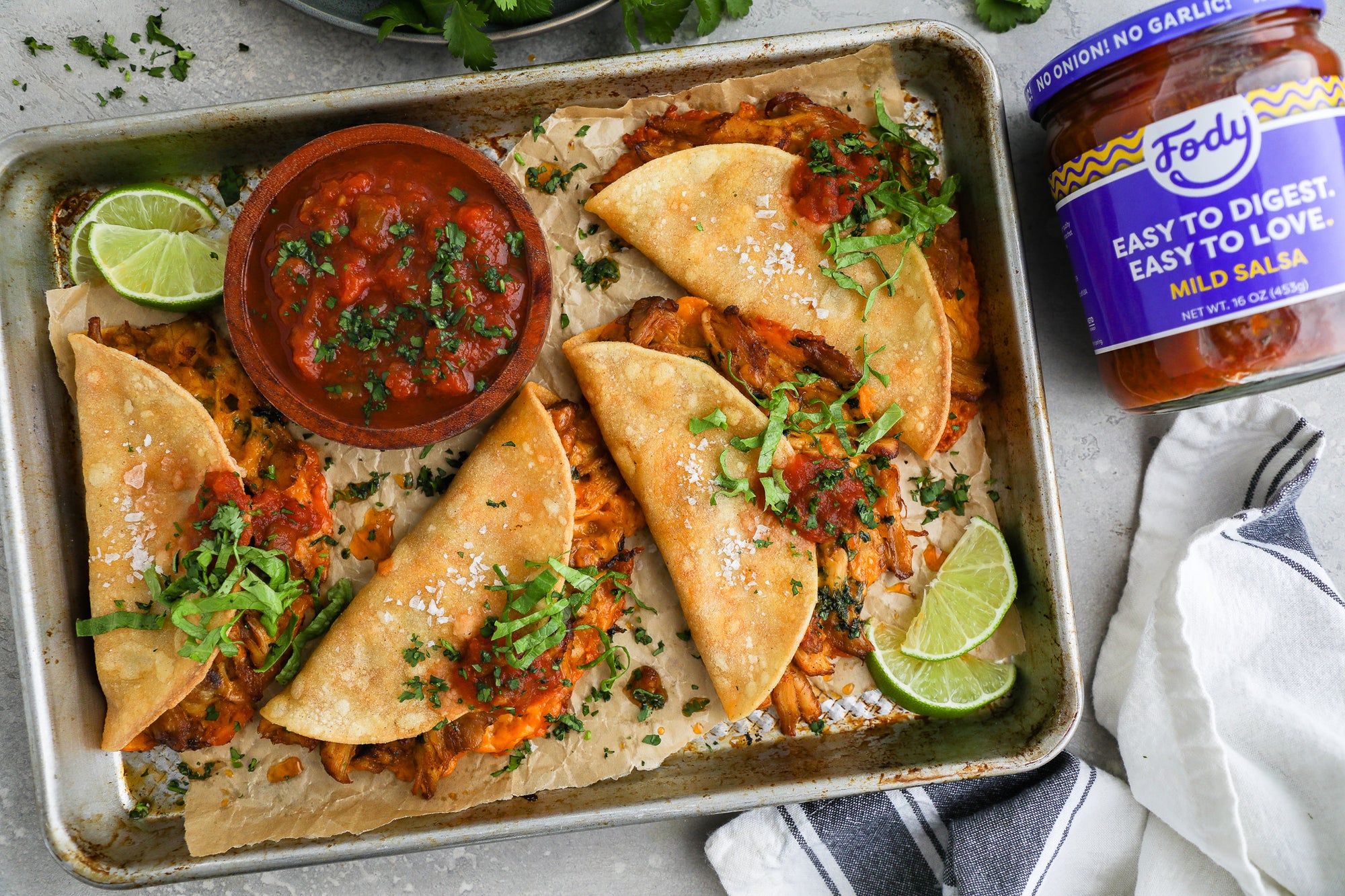 Fody's Crispy Shredded Chicken Tacos with Mild Salsa