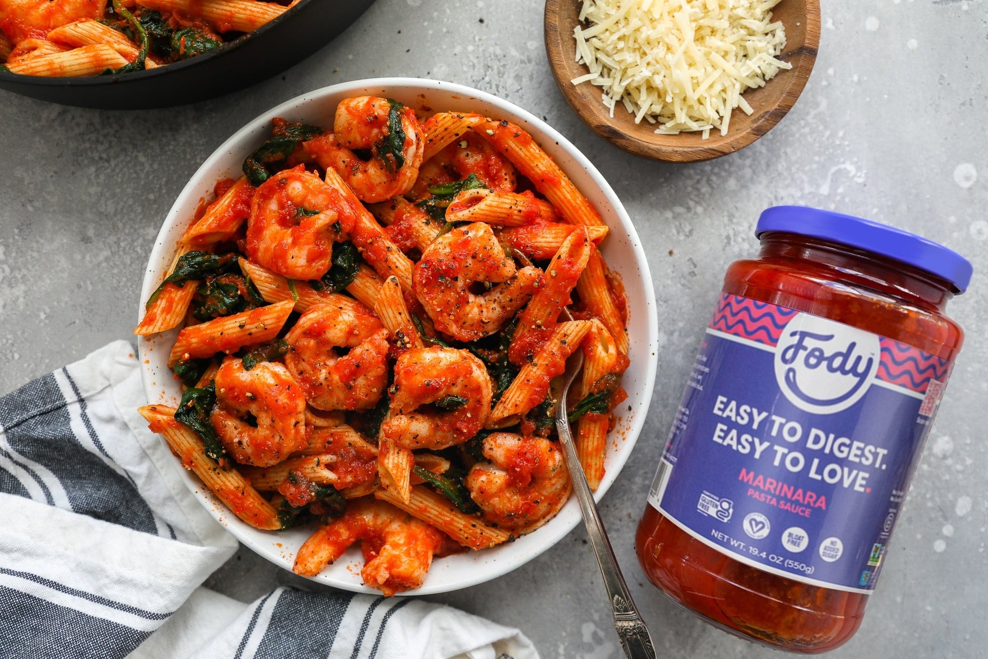 Fody's Spicy Shrimp Pasta with Spinach