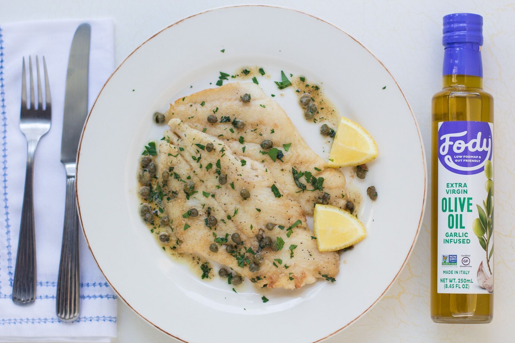 Fody's Sautéed Low FODMAP Fish Filet with Garlic Caper Sauce