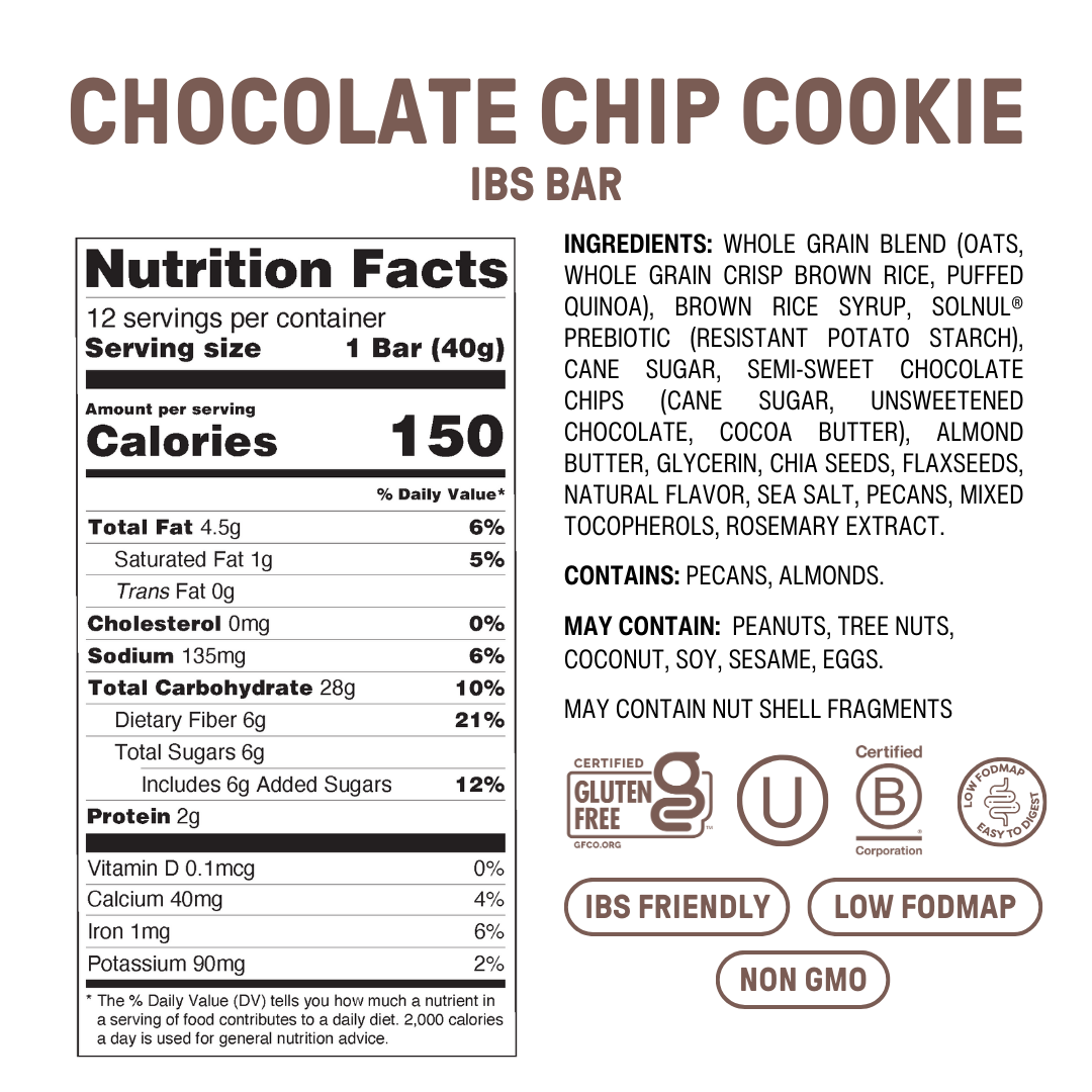 Chocolate Chip Cookie High Fiber Snack Bar - 12 Pack