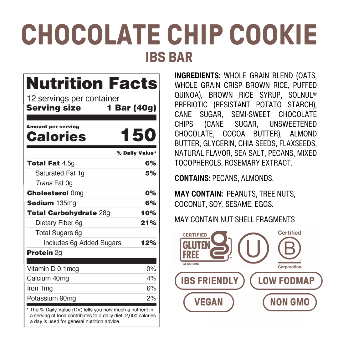 Chocolate Chip Cookie High Fiber Snack Bar - 12 Pack