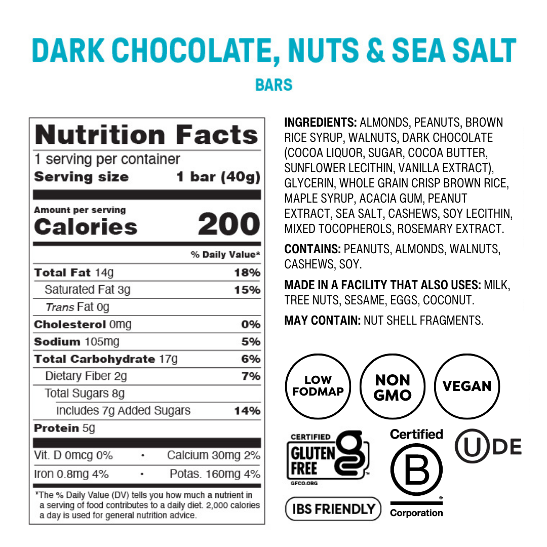 Dark Chocolate Nuts & Sea Salt Snack Bars - Box of 12
