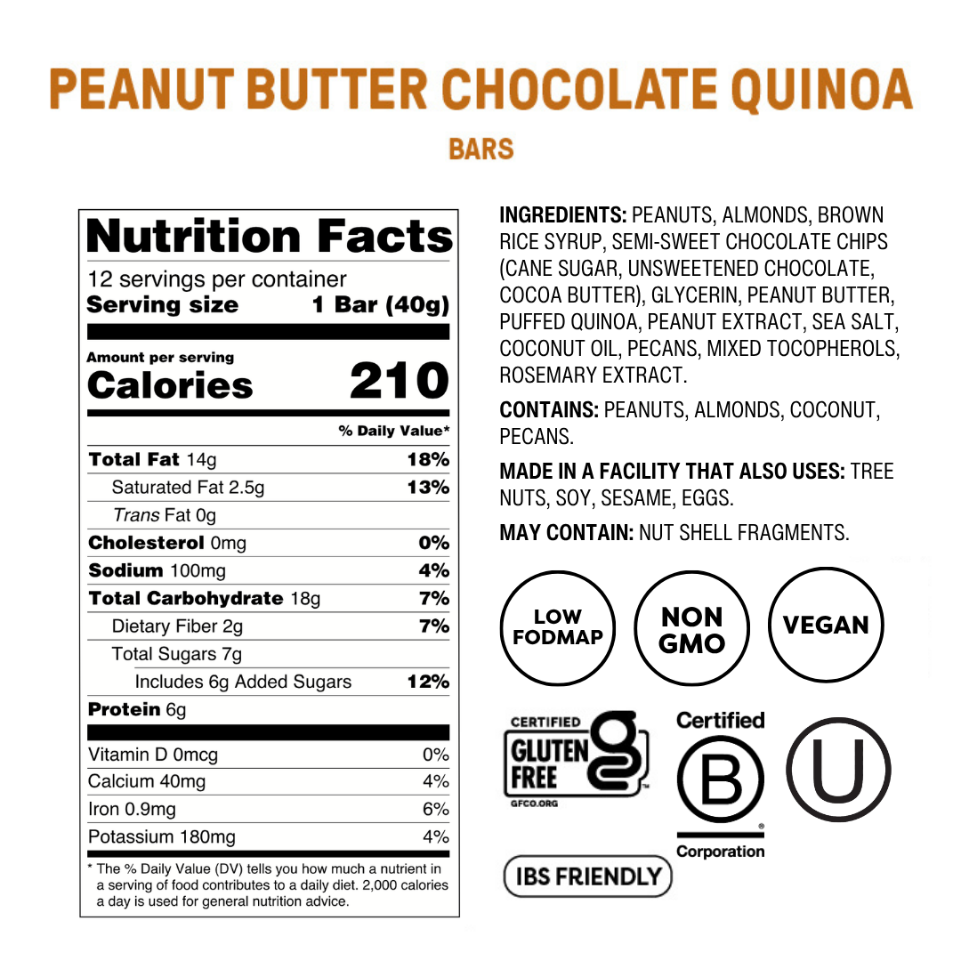Peanut Butter Chocolate Quinoa Snack Bars - Box of 12