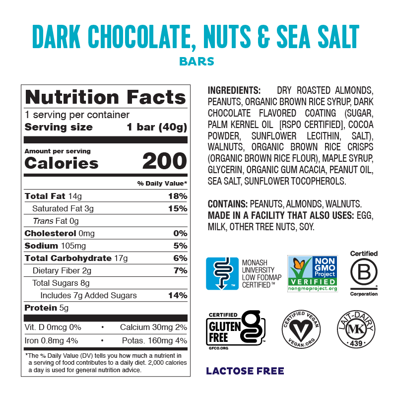 Dark Chocolate Nuts & Sea Salt Bars - Box of 12