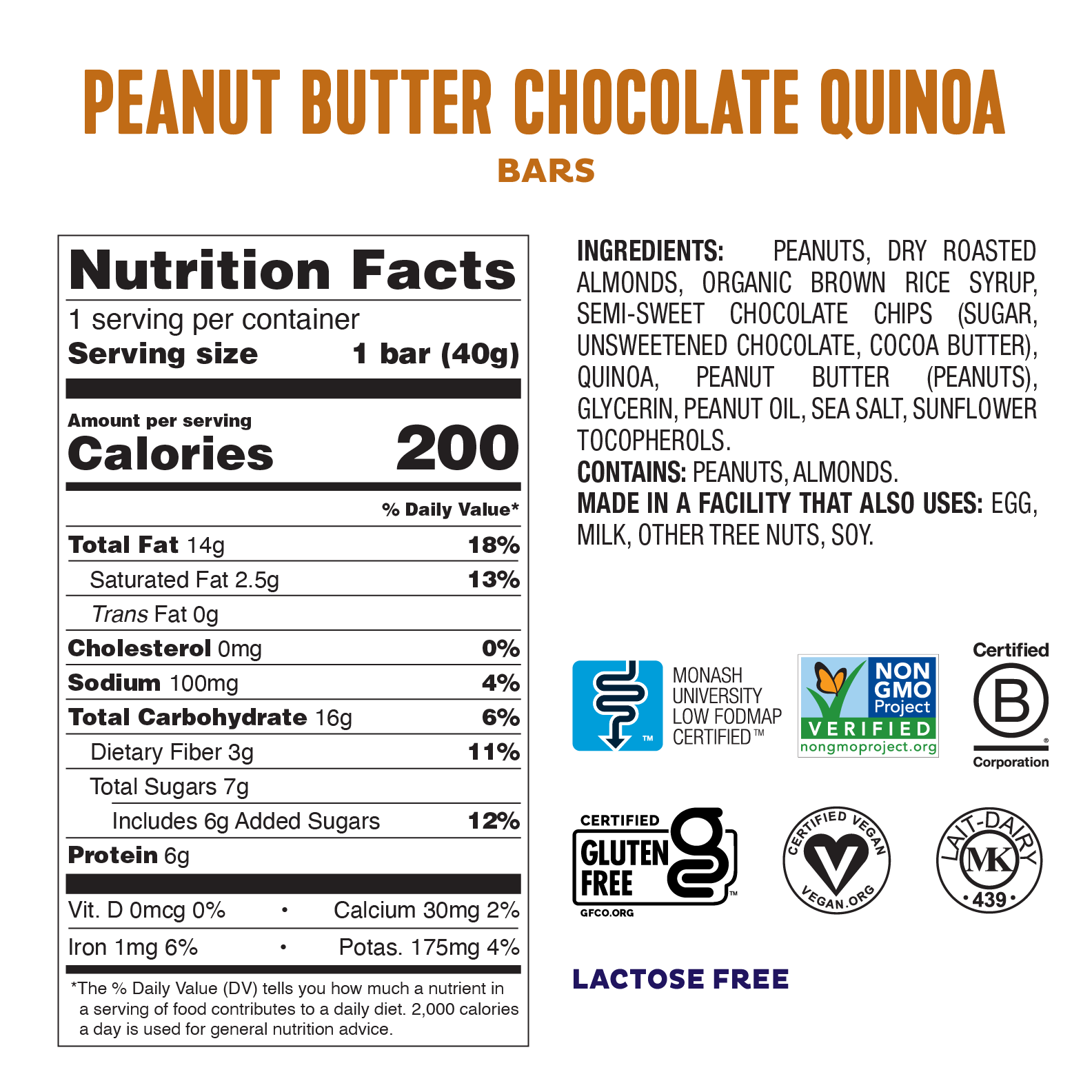 Peanut Butter Chocolate Quinoa Bars - Box of 12